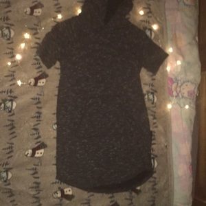 A black hoodie dress that goes to your knees+hood